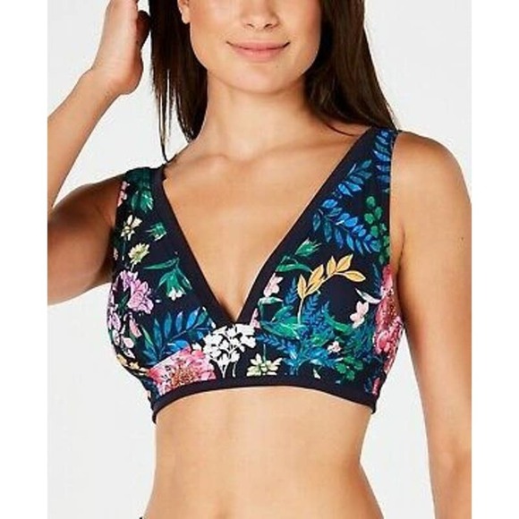 Tommy Hilfiger Navy Floral Bikini Swim Top Medium - Picture 1 of 6